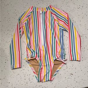 Rainbow Girls Zip Up Swimsuit Long Sleeve with Bows